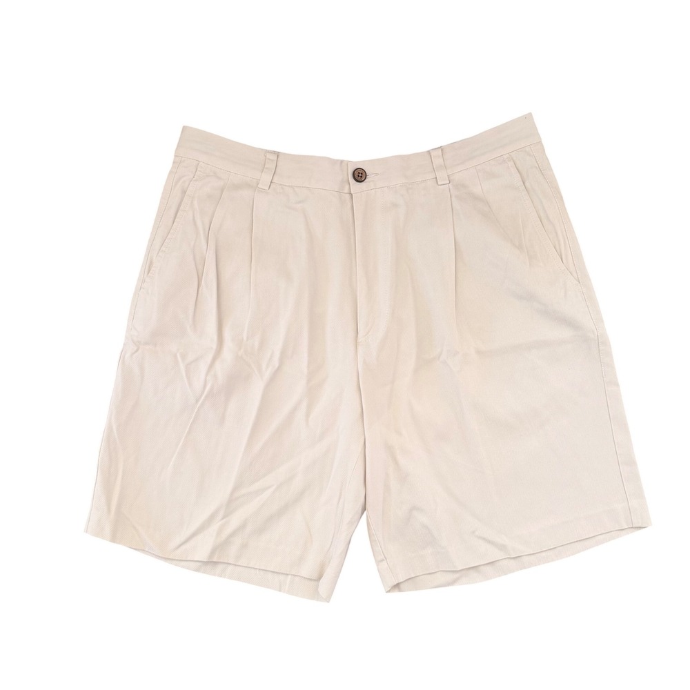Tommy Bahama Pleated Shorts Mens 35 Beige Silk Cotton Blend Tropical Floral golf